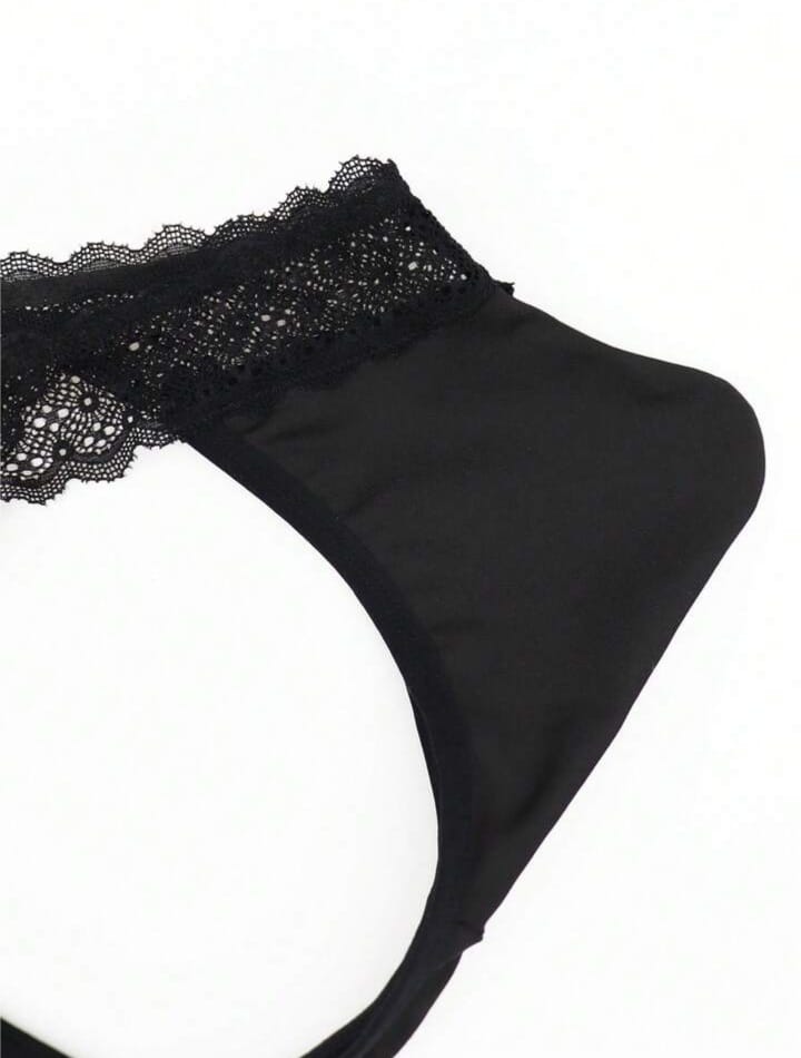 Men's Fashionable Black Fabric U-pouch Lace Trim Briefs For Men